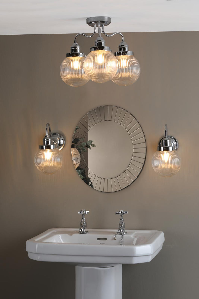 Dar Lighting Tamara Bathroom Wall Light Polished Chrome Ribbed Glass IP44  • TAM0750-IP44