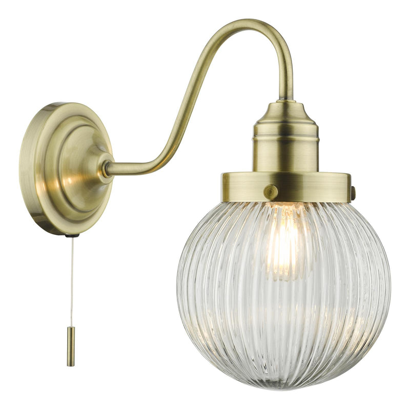 Dar Lighting Tamara Wall Light Antique Brass Ribbed Glass • TAM0775