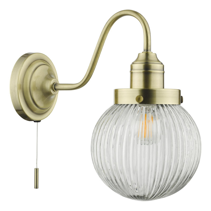 Dar Lighting Tamara Wall Light Antique Brass Ribbed Glass • TAM0775