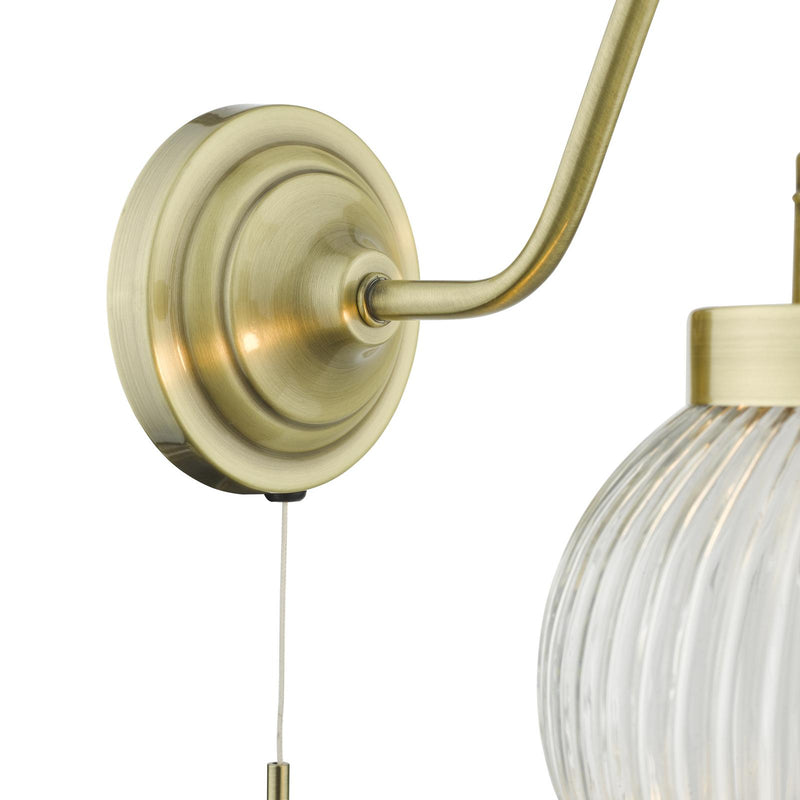 Dar Lighting Tamara Wall Light Antique Brass Ribbed Glass • TAM0775