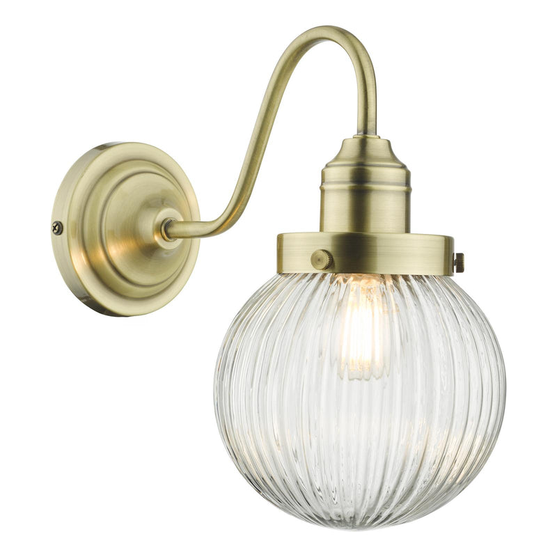 Dar Lighting Tamara Wall Light Antique Brass Ribbed Glass • TAM0775