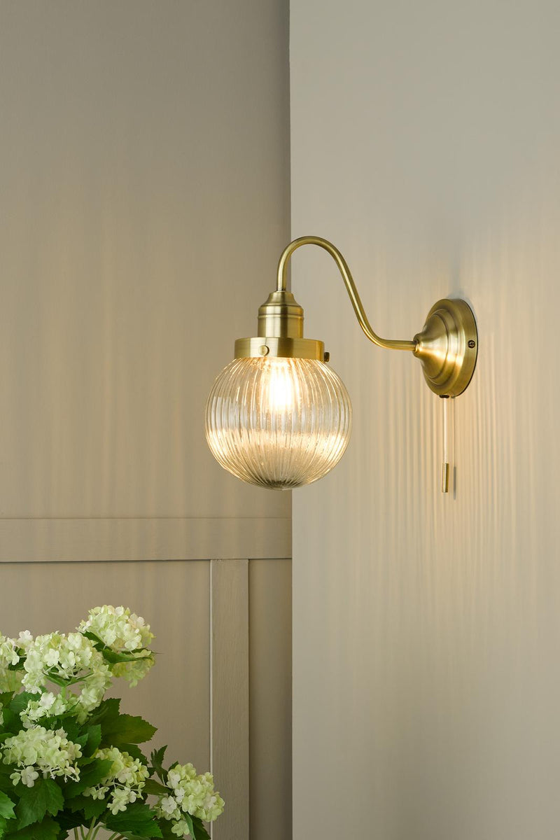 Dar Lighting Tamara Wall Light Antique Brass Ribbed Glass • TAM0775