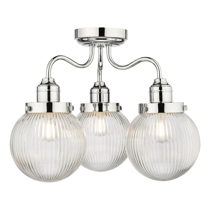 Dar Lighting Tamara 3 Light Bathroom Semi Flush Polished Chrome Ribbed Glass IP44  • TAM5350-IP44