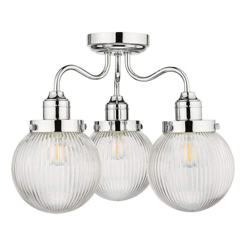 Dar Lighting Tamara 3 Light Bathroom Semi Flush Polished Chrome Ribbed Glass IP44  • TAM5350-IP44