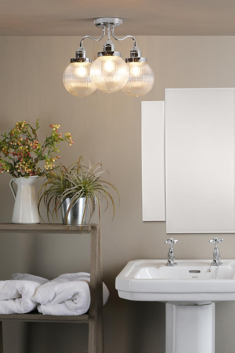 Dar Lighting Tamara 3 Light Bathroom Semi Flush Polished Chrome Ribbed Glass IP44  • TAM5350-IP44