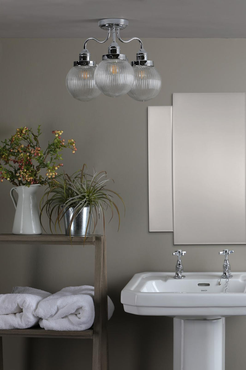 Dar Lighting Tamara 3 Light Bathroom Semi Flush Polished Chrome Ribbed Glass IP44  • TAM5350-IP44