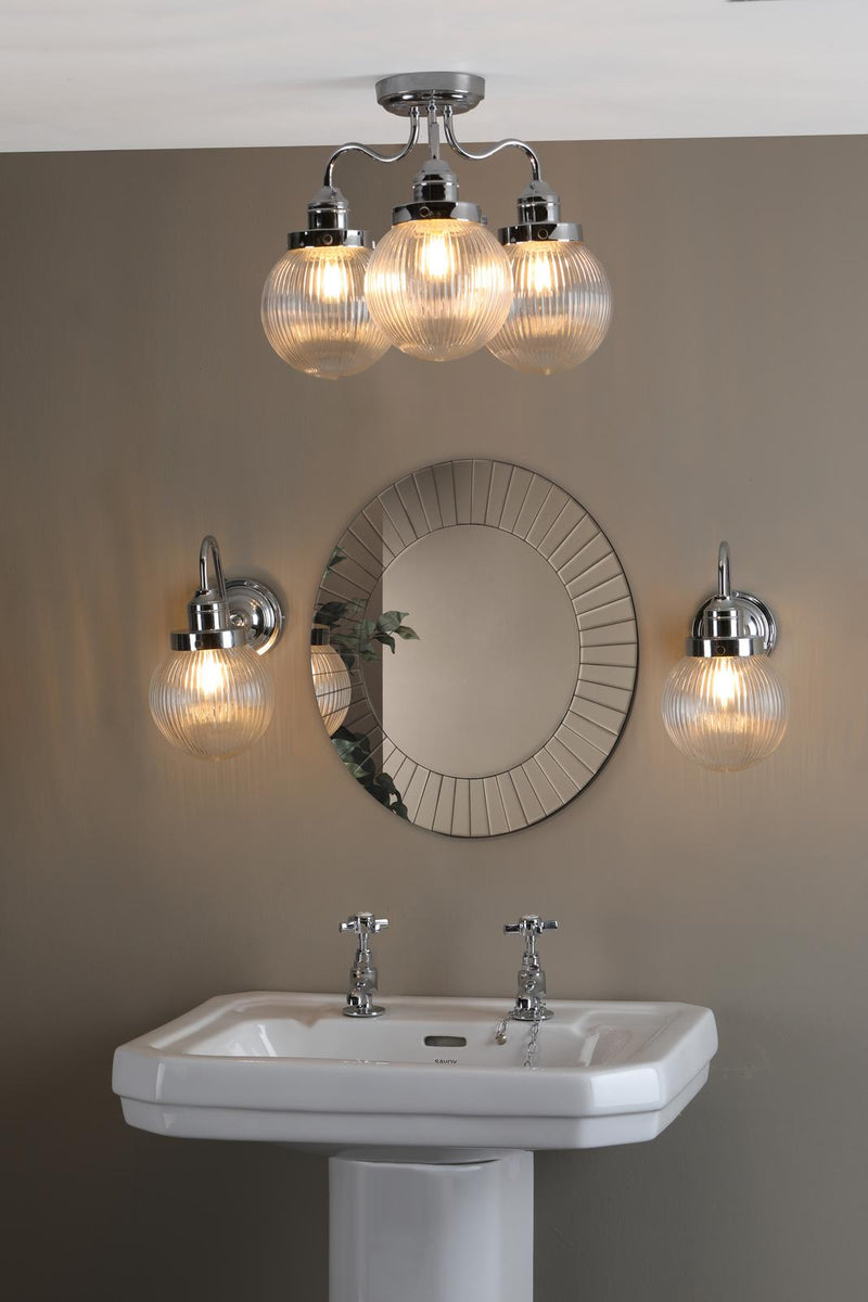 Dar Lighting Tamara 3 Light Bathroom Semi Flush Polished Chrome Ribbed Glass IP44  • TAM5350-IP44