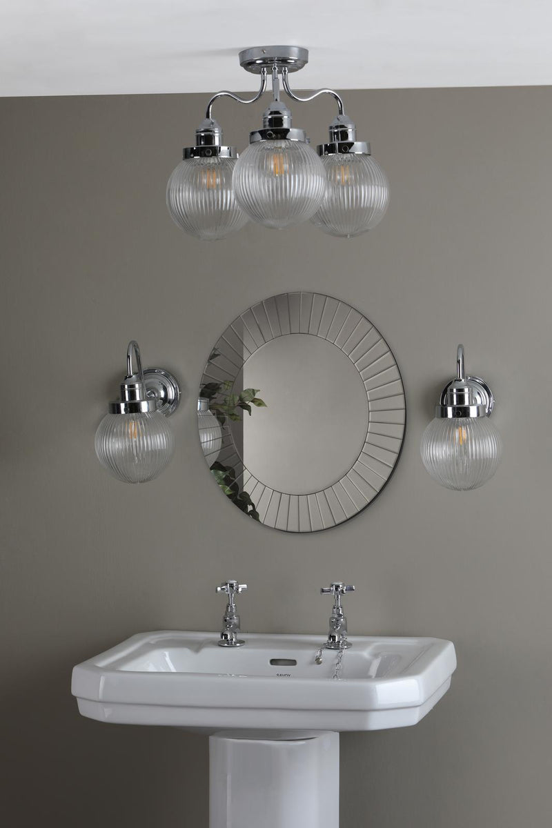 Dar Lighting Tamara 3 Light Bathroom Semi Flush Polished Chrome Ribbed Glass IP44  • TAM5350-IP44