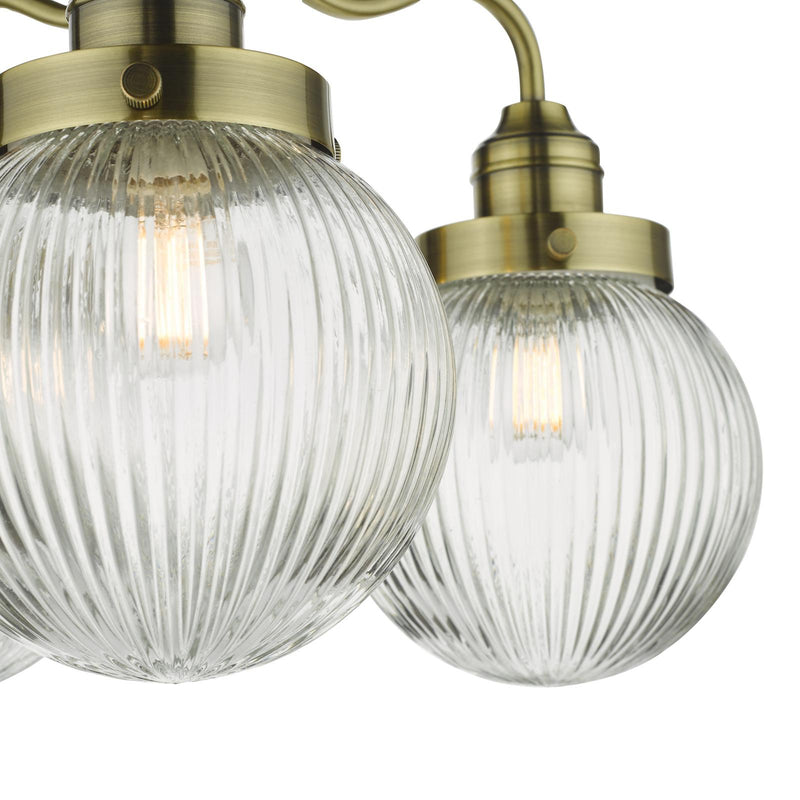Dar Lighting Tamara 3 Light Bathroom Semi Flush Antique Brass Ribbed Glass IP44  • TAM5375-IP44