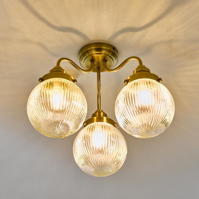 Dar Lighting Tamara 3 Light Bathroom Semi Flush Antique Brass Ribbed Glass IP44  • TAM5375-IP44