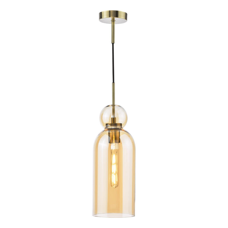 Dar Lighting Tao Pendant Brushed Bronze and Amber Glass • TAO0106