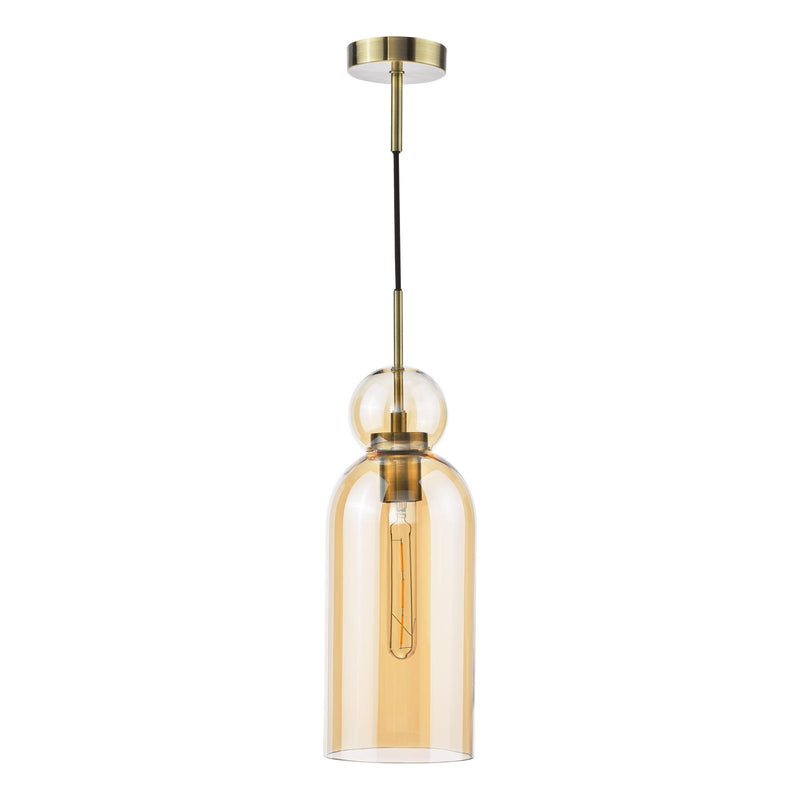 Dar Lighting Tao Pendant Brushed Bronze and Amber Glass • TAO0106