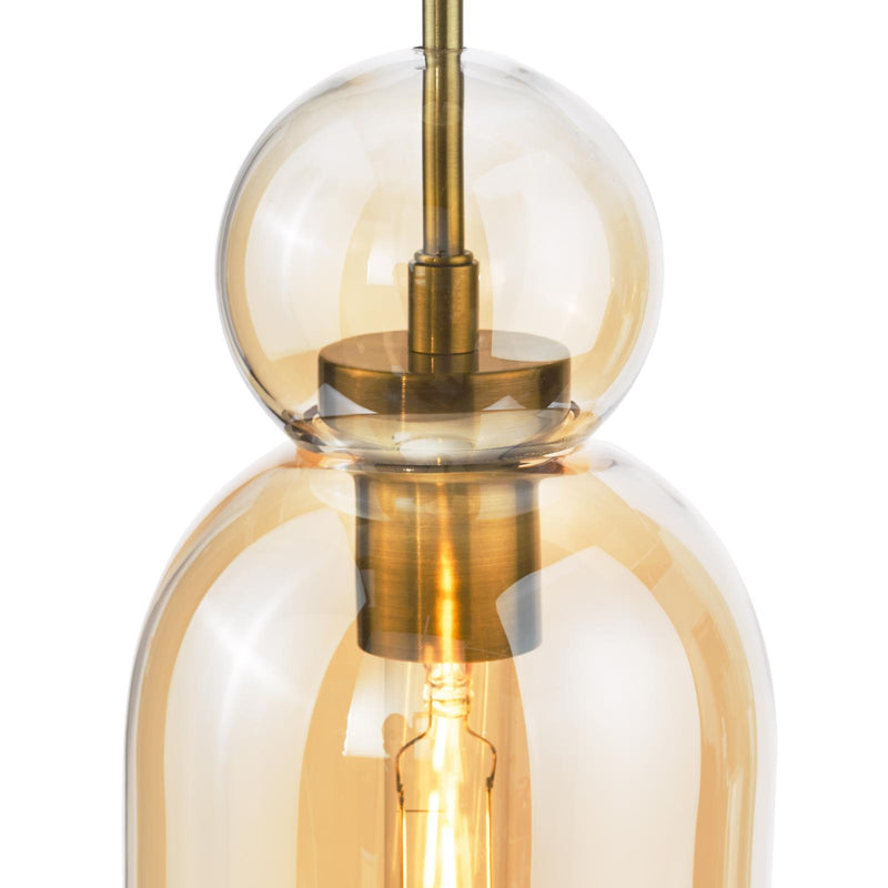 Dar Lighting Tao Pendant Brushed Bronze and Amber Glass • TAO0106