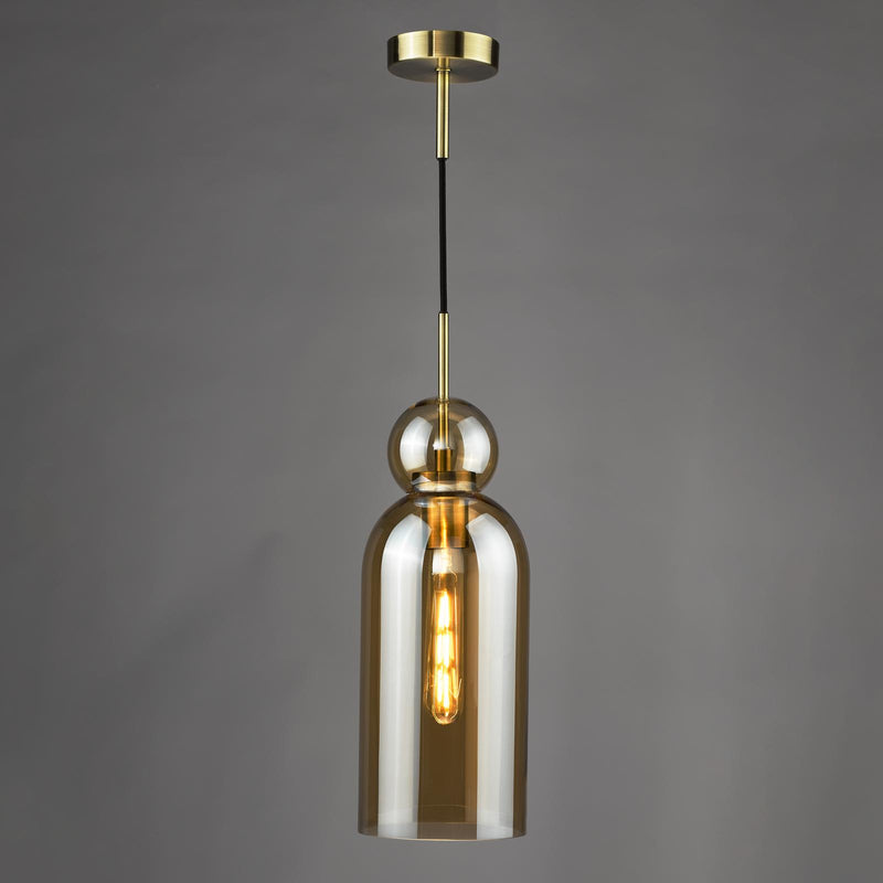 Dar Lighting Tao Pendant Brushed Bronze and Amber Glass • TAO0106