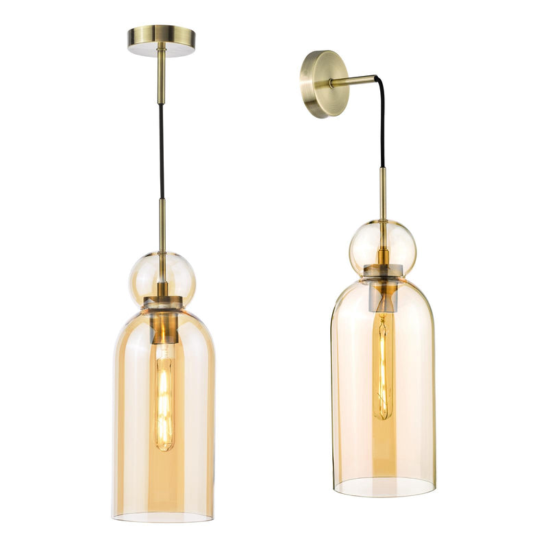 Dar Lighting Tao Pendant Brushed Bronze and Amber Glass • TAO0106