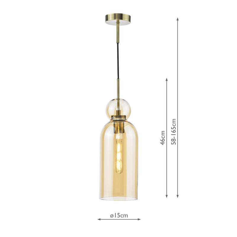 Dar Lighting Tao Pendant Brushed Bronze and Amber Glass • TAO0106