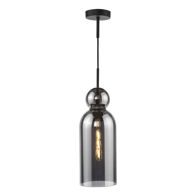 Dar Lighting Tao Pendant Matt Black and Smoked Glass • TAO0110