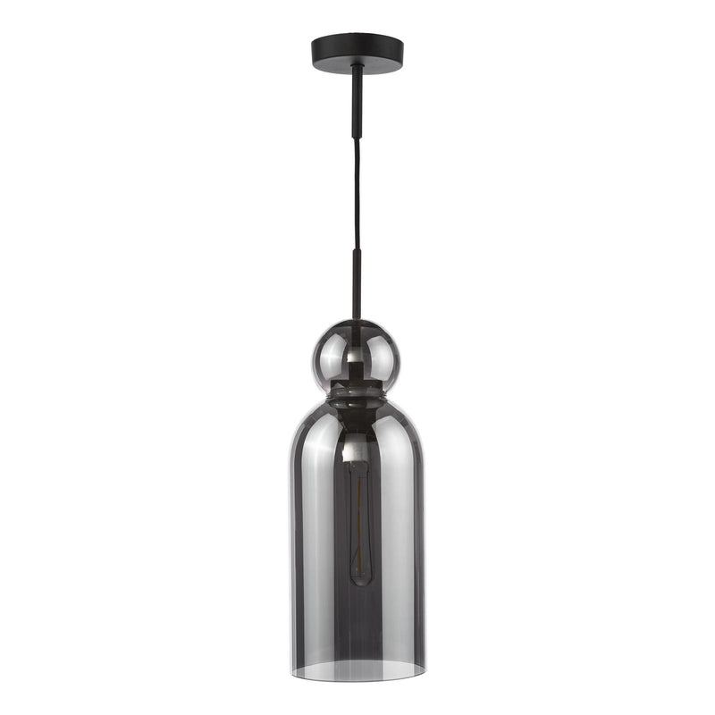 Dar Lighting Tao Pendant Matt Black and Smoked Glass • TAO0110