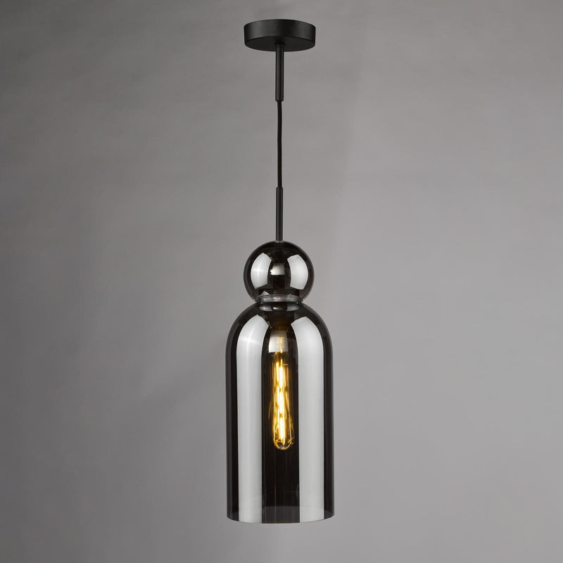 Dar Lighting Tao Pendant Matt Black and Smoked Glass • TAO0110