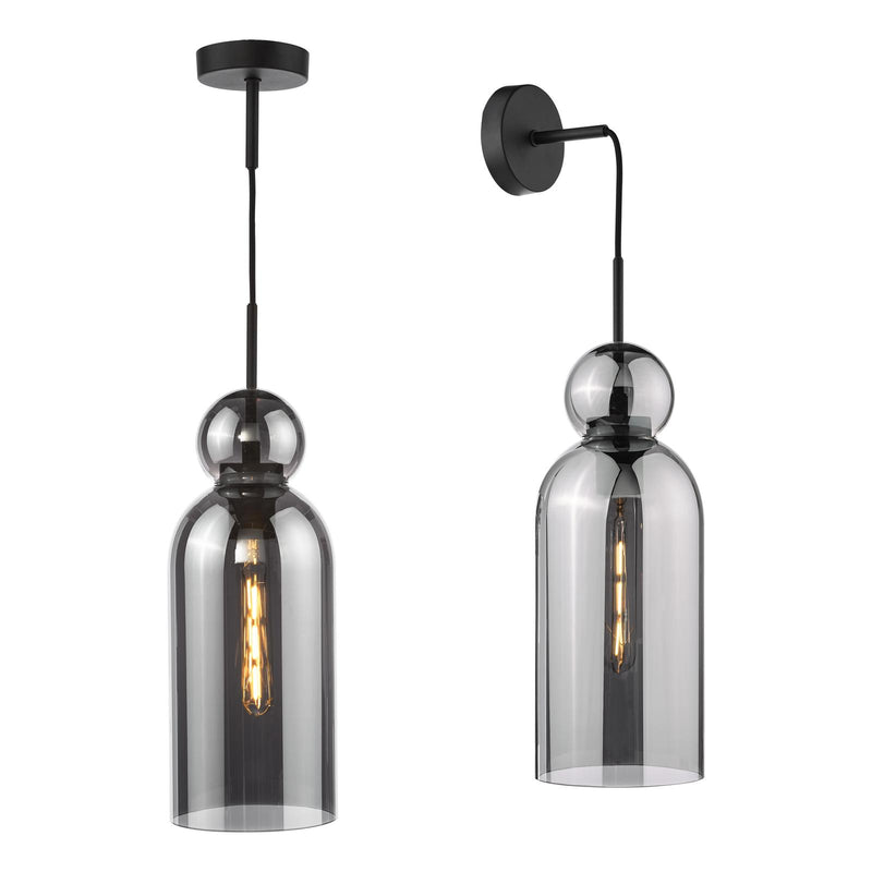 Dar Lighting Tao Pendant Matt Black and Smoked Glass • TAO0110