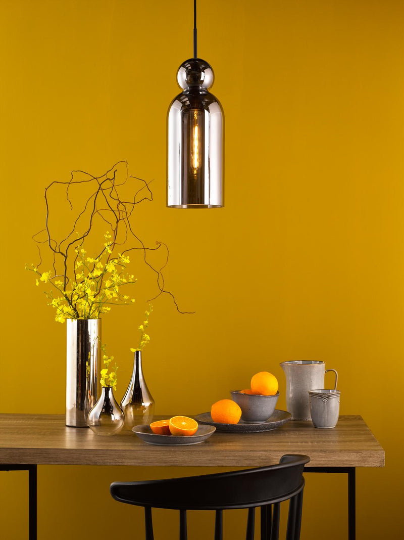 Dar Lighting Tao Pendant Matt Black and Smoked Glass • TAO0110