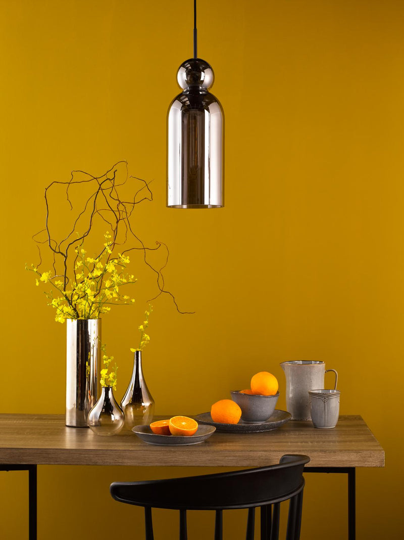 Dar Lighting Tao Pendant Matt Black and Smoked Glass • TAO0110