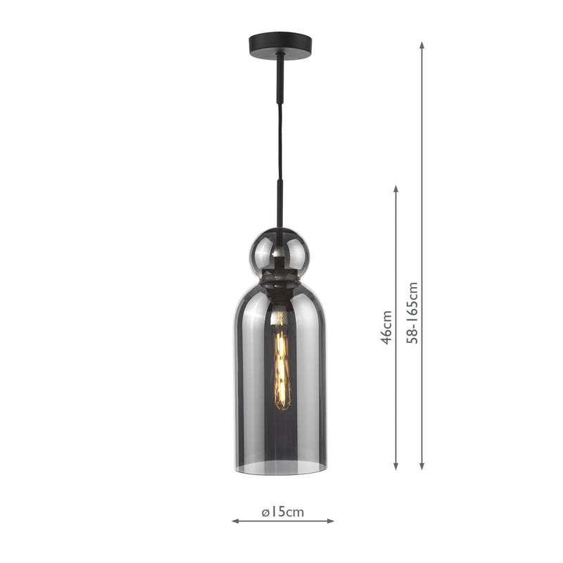 Dar Lighting Tao Pendant Matt Black and Smoked Glass • TAO0110