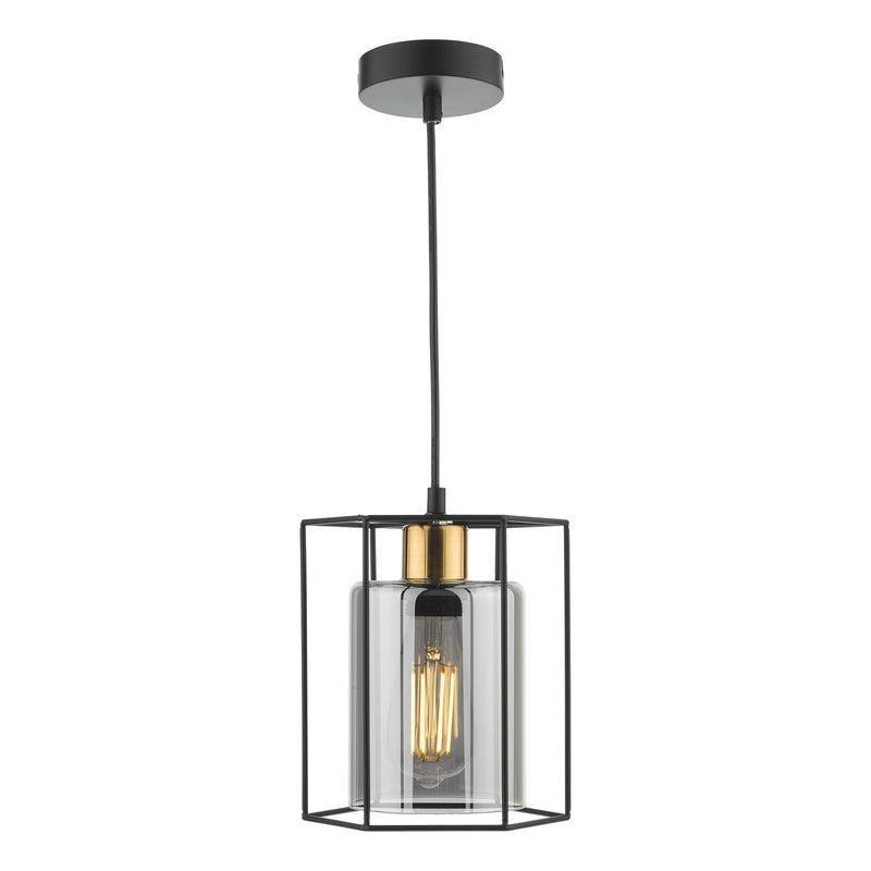 Dar Lighting Tatum Pendant Matt Black and Smoked Glass • TAT0122
