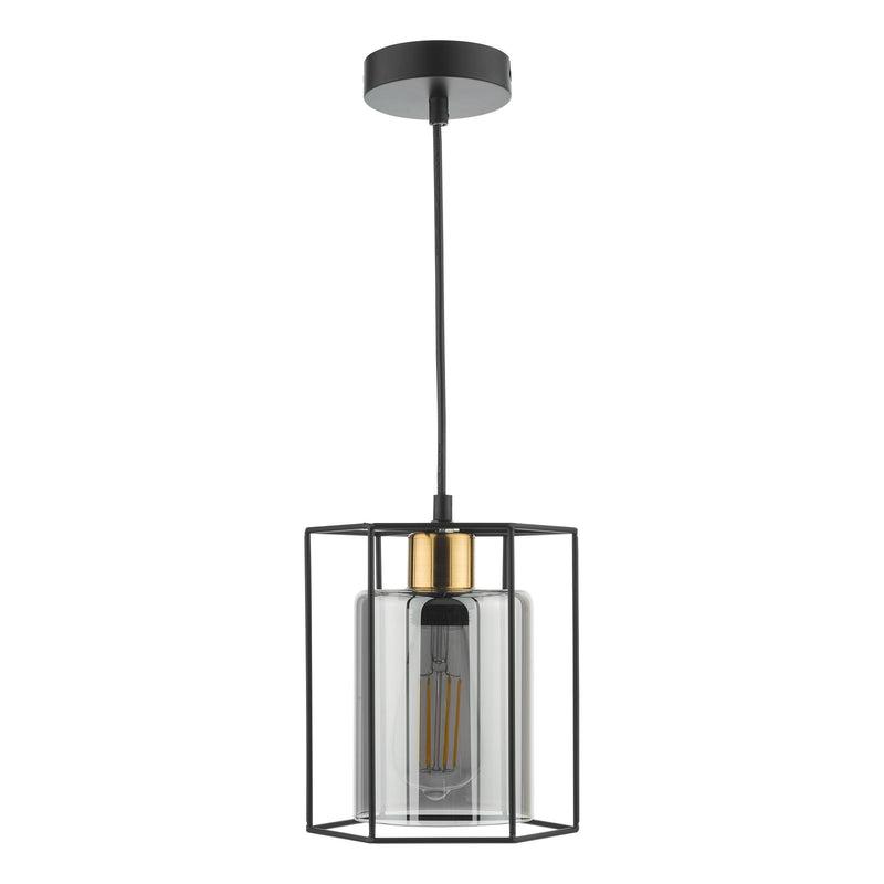 Dar Lighting Tatum Pendant Matt Black and Smoked Glass • TAT0122