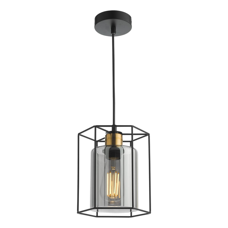 Dar Lighting Tatum Pendant Matt Black and Smoked Glass • TAT0122