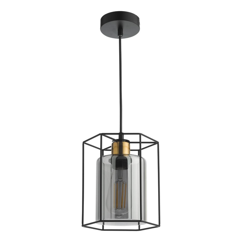 Dar Lighting Tatum Pendant Matt Black and Smoked Glass • TAT0122