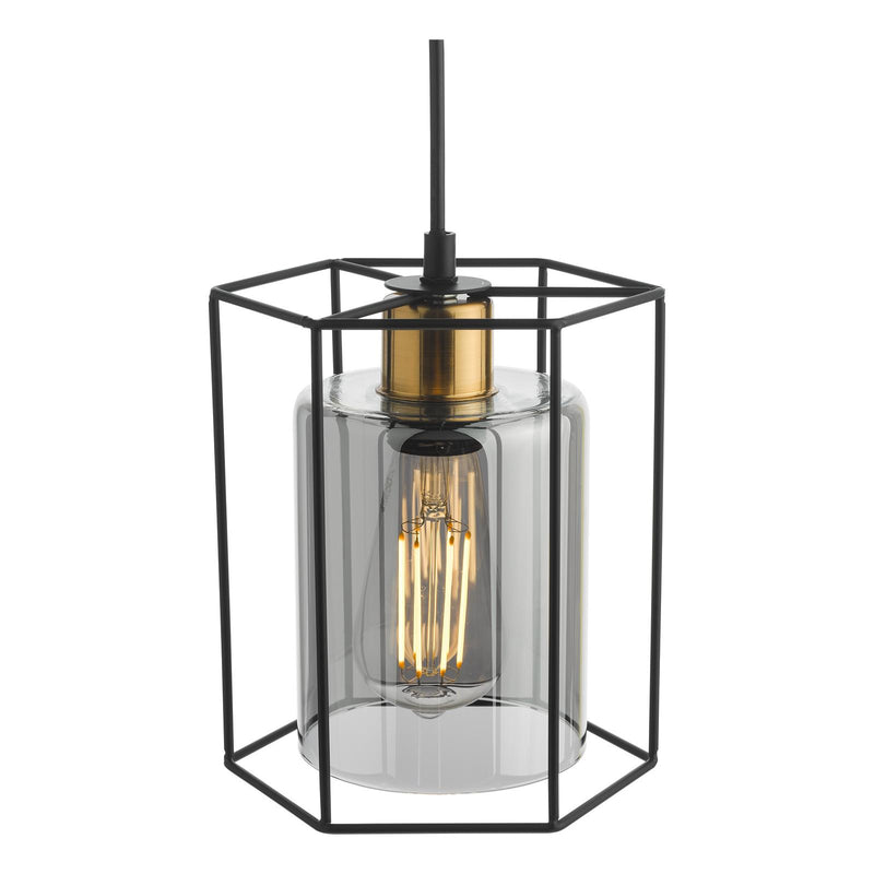 Dar Lighting Tatum Pendant Matt Black and Smoked Glass • TAT0122