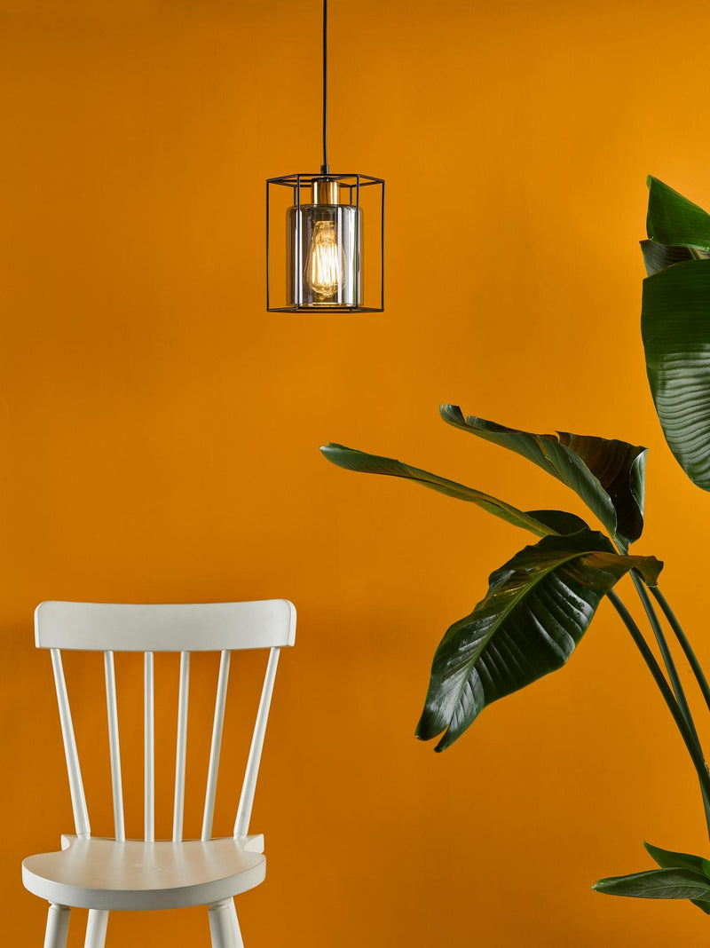 Dar Lighting Tatum Pendant Matt Black and Smoked Glass • TAT0122