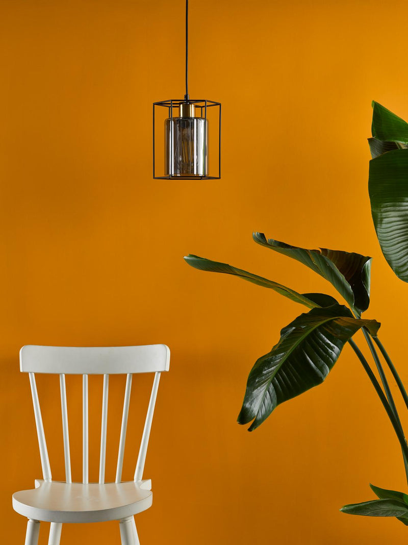 Dar Lighting Tatum Pendant Matt Black and Smoked Glass • TAT0122