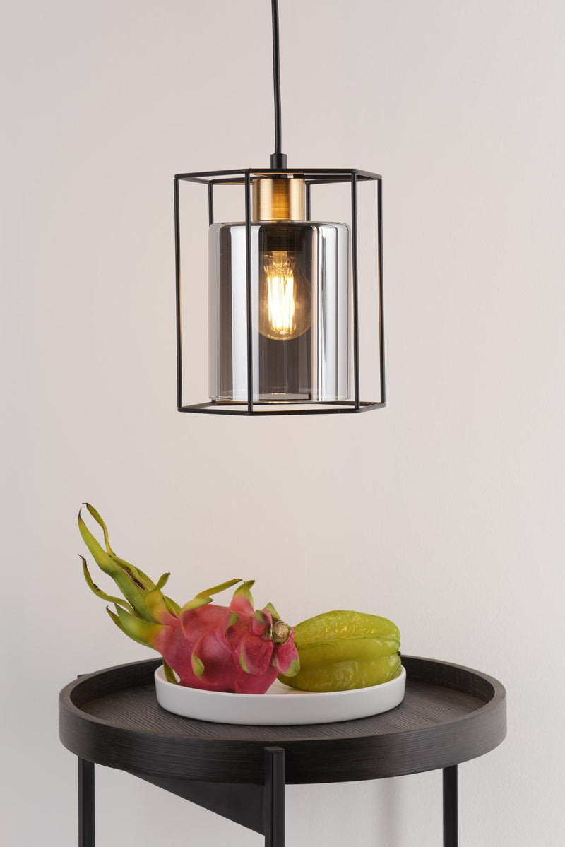 Dar Lighting Tatum Pendant Matt Black and Smoked Glass • TAT0122