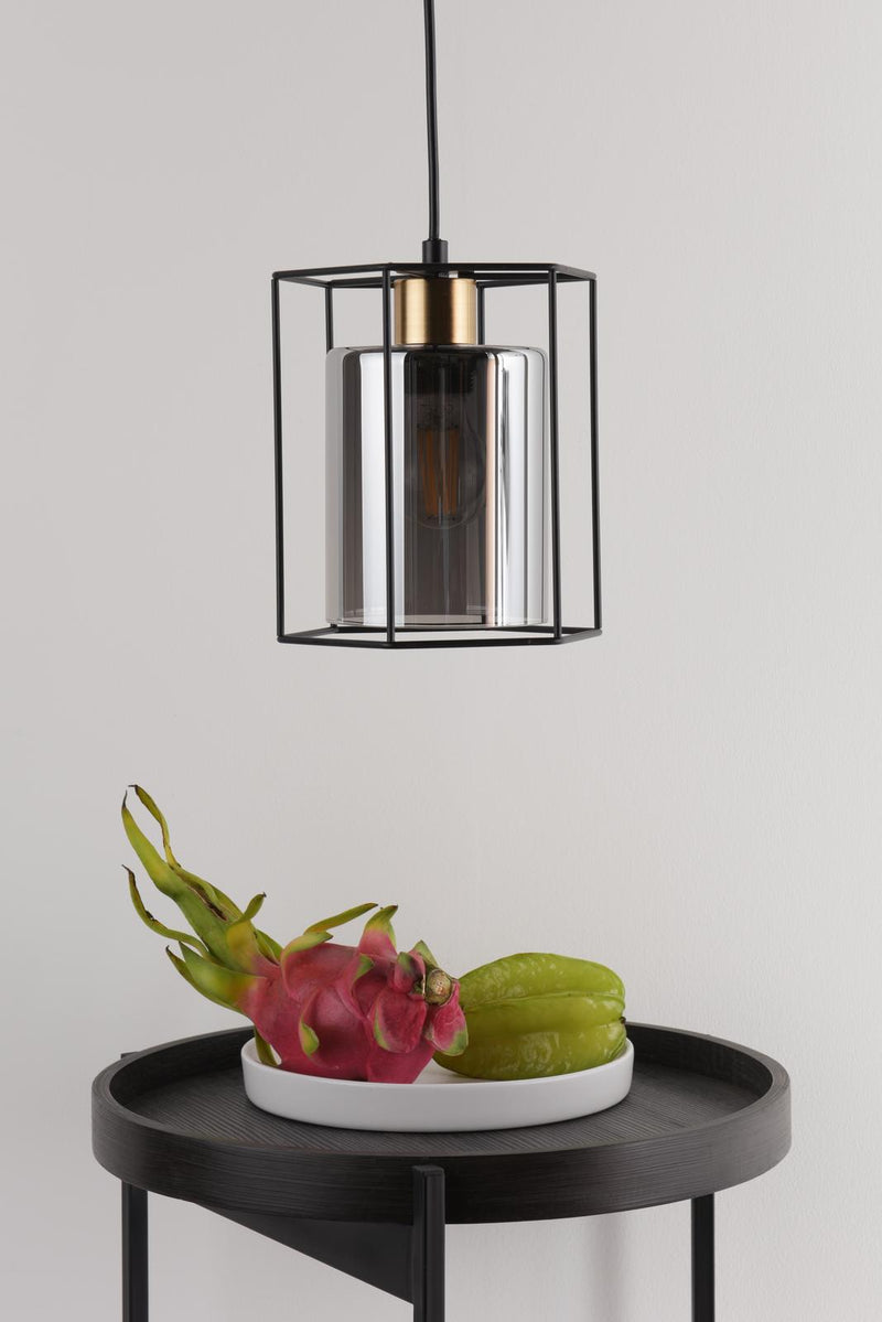 Dar Lighting Tatum Pendant Matt Black and Smoked Glass • TAT0122
