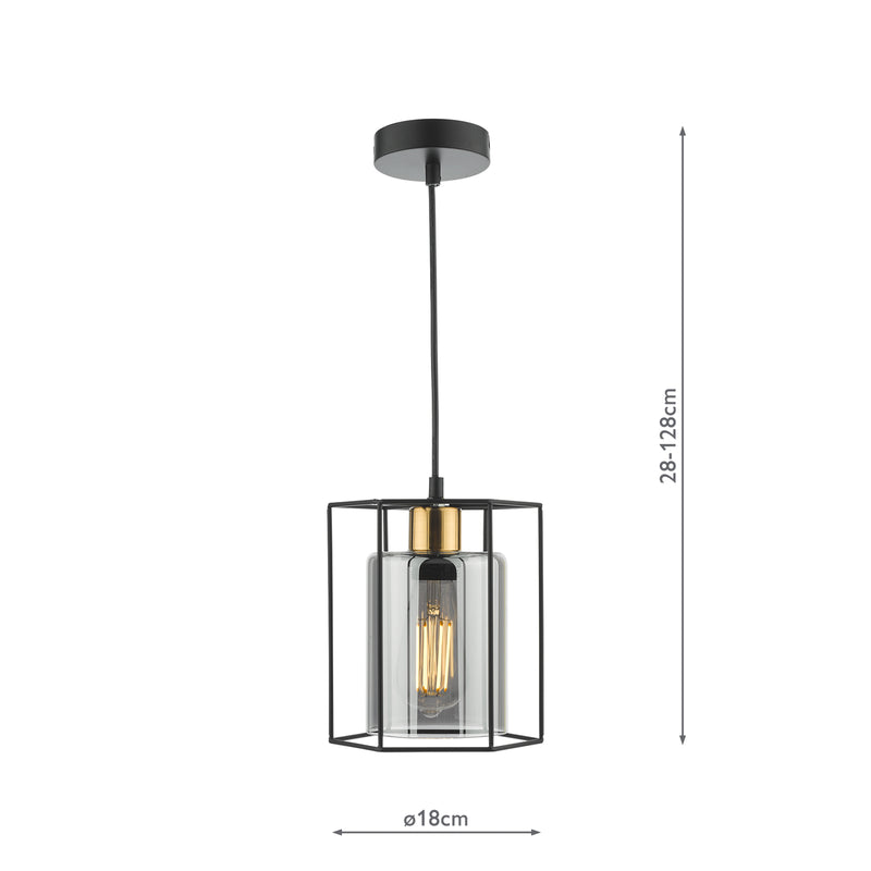 Dar Lighting Tatum Pendant Matt Black and Smoked Glass • TAT0122