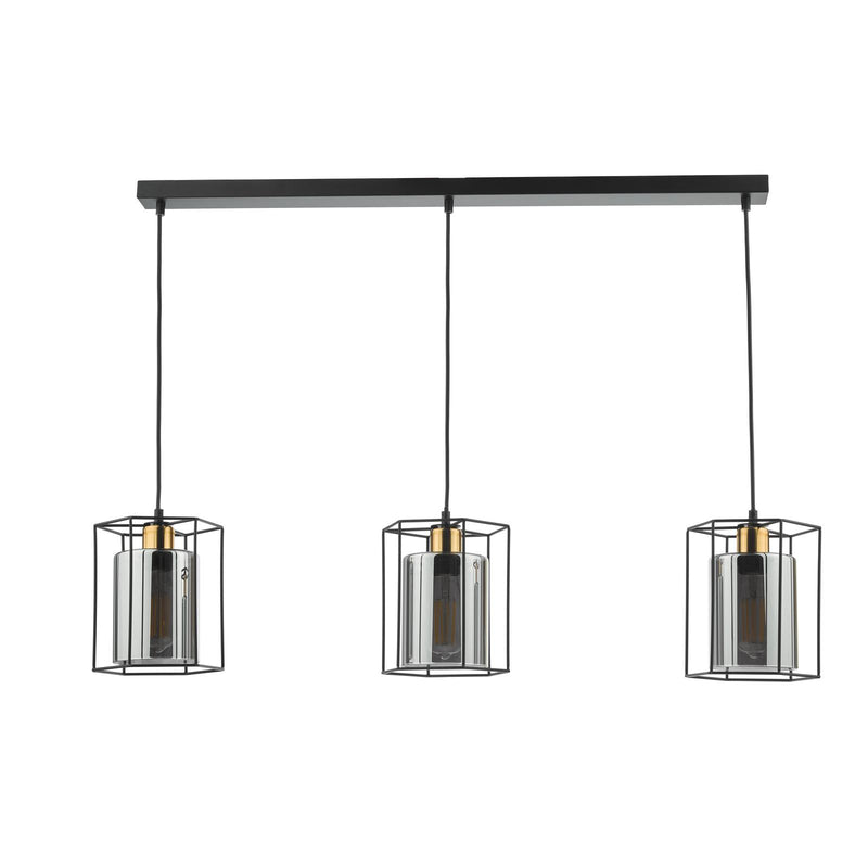 Dar Lighting Tatum 3 Light Bar Pendant Matt Black and Smoked Glass • TAT0322