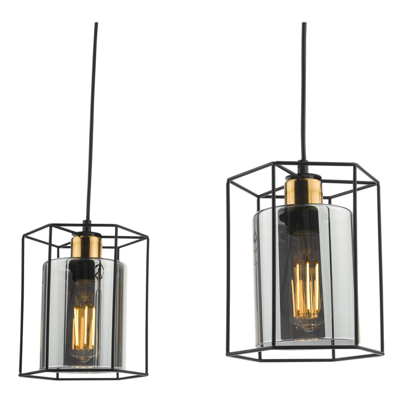 Dar Lighting Tatum 3 Light Bar Pendant Matt Black and Smoked Glass • TAT0322