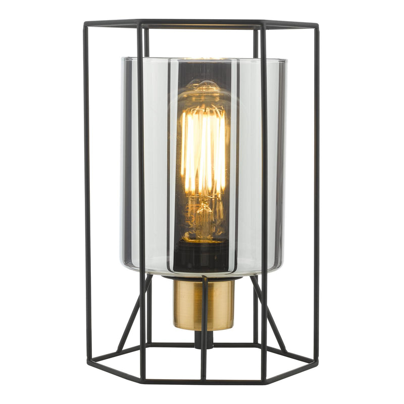 Dar Lighting Tatum Table Lamp Matt Black and Smoked Glass • TAT4222