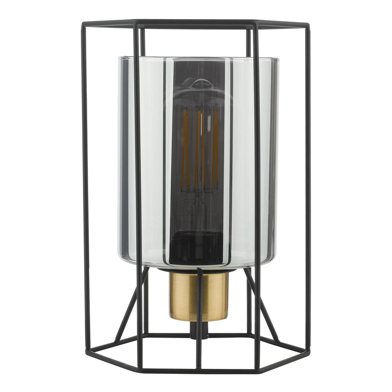 Dar Lighting Tatum Table Lamp Matt Black and Smoked Glass • TAT4222