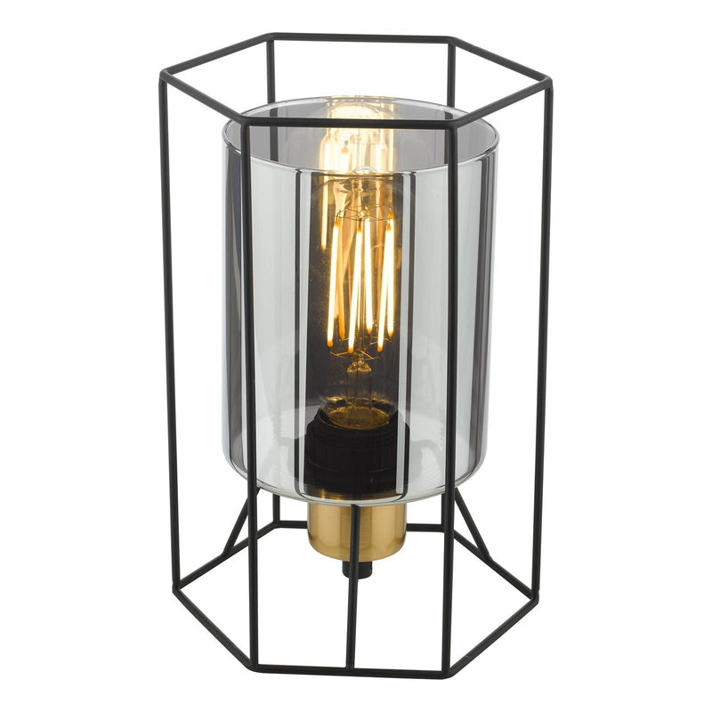 Dar Lighting Tatum Table Lamp Matt Black and Smoked Glass • TAT4222