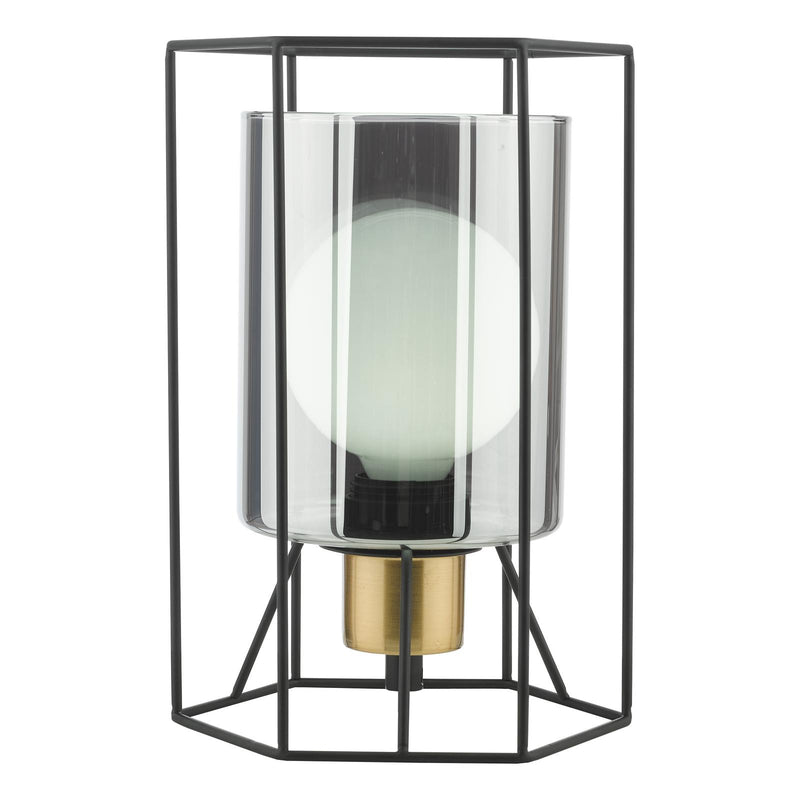 Dar Lighting Tatum Table Lamp Matt Black and Smoked Glass • TAT4222