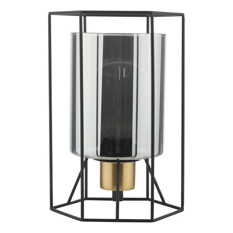 Dar Lighting Tatum Table Lamp Matt Black and Smoked Glass • TAT4222