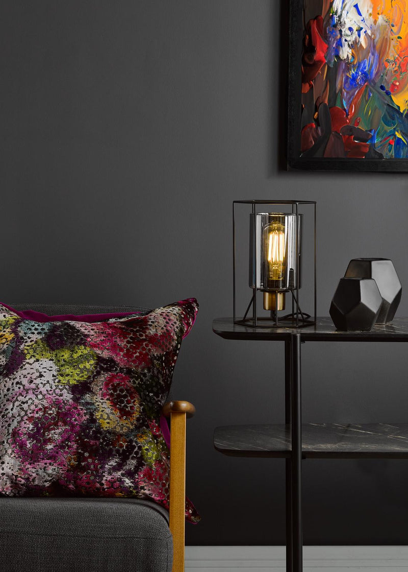Dar Lighting Tatum Table Lamp Matt Black and Smoked Glass • TAT4222