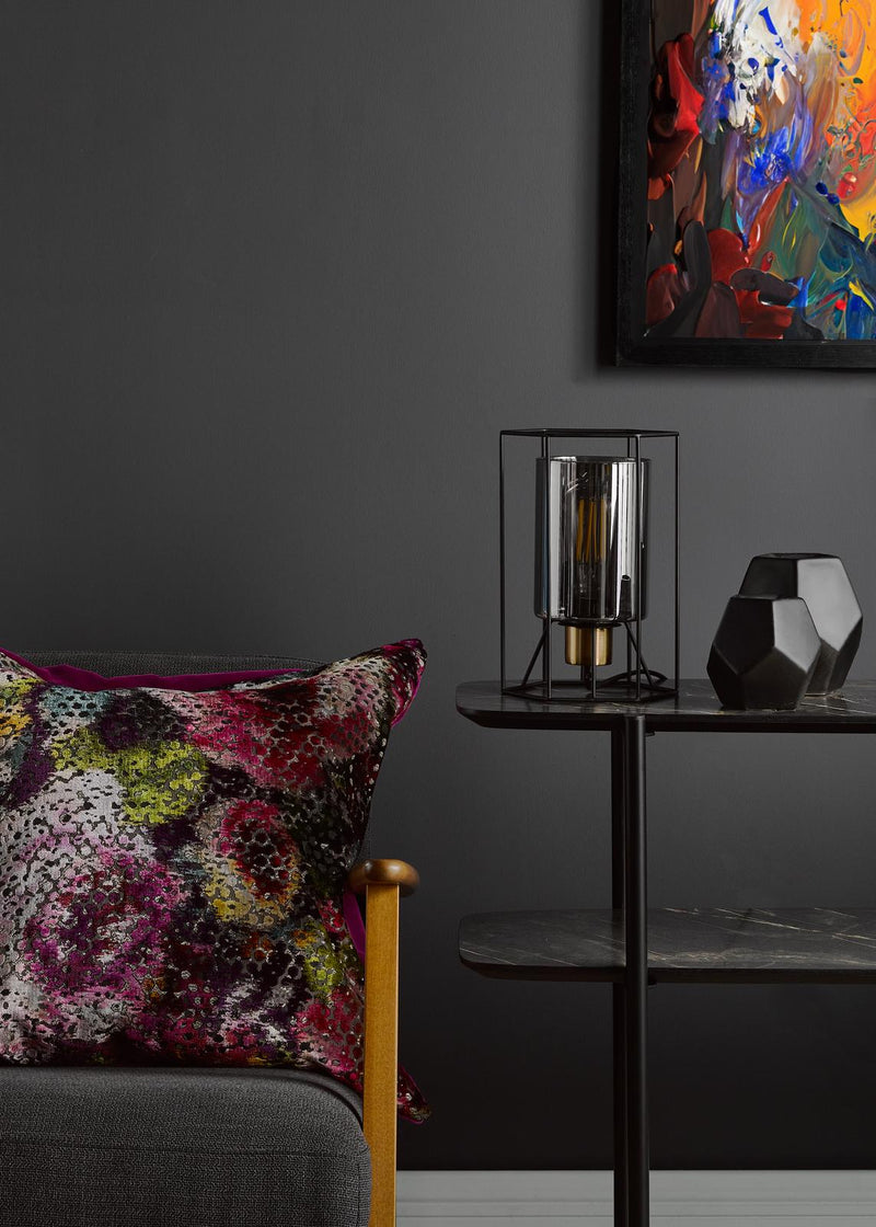 Dar Lighting Tatum Table Lamp Matt Black and Smoked Glass • TAT4222