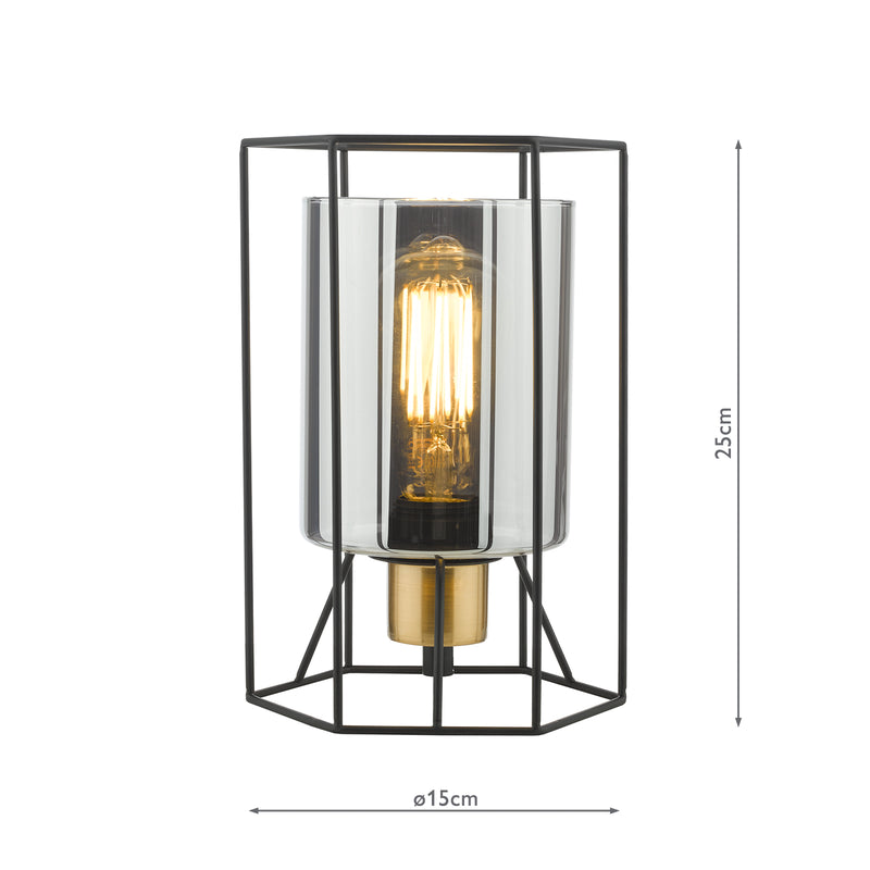 Dar Lighting Tatum Table Lamp Matt Black and Smoked Glass • TAT4222