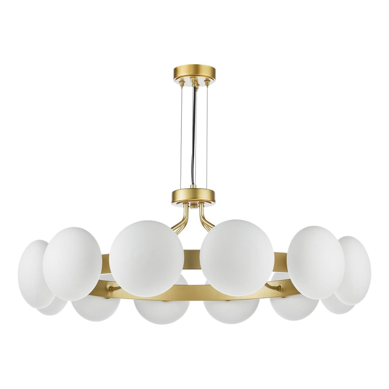 Dar Lighting Tauri 12 Light Pendant Matt Gold and Opal Glass • TAU1235