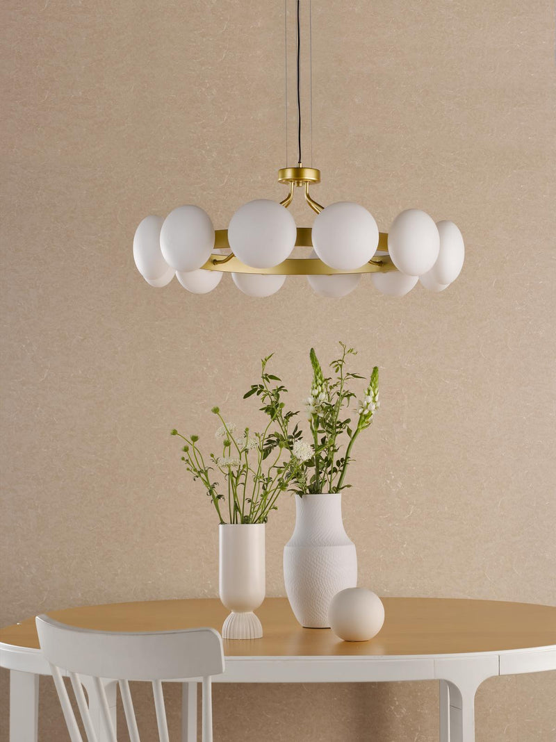 Dar Lighting Tauri 12 Light Pendant Matt Gold and Opal Glass • TAU1235
