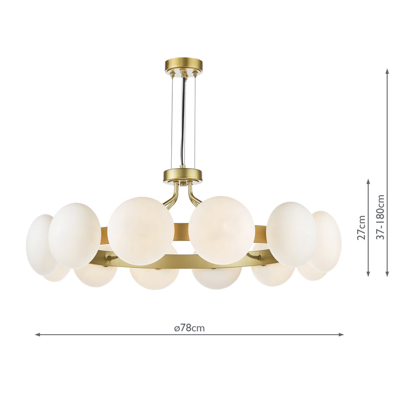 Dar Lighting Tauri 12 Light Pendant Matt Gold and Opal Glass • TAU1235